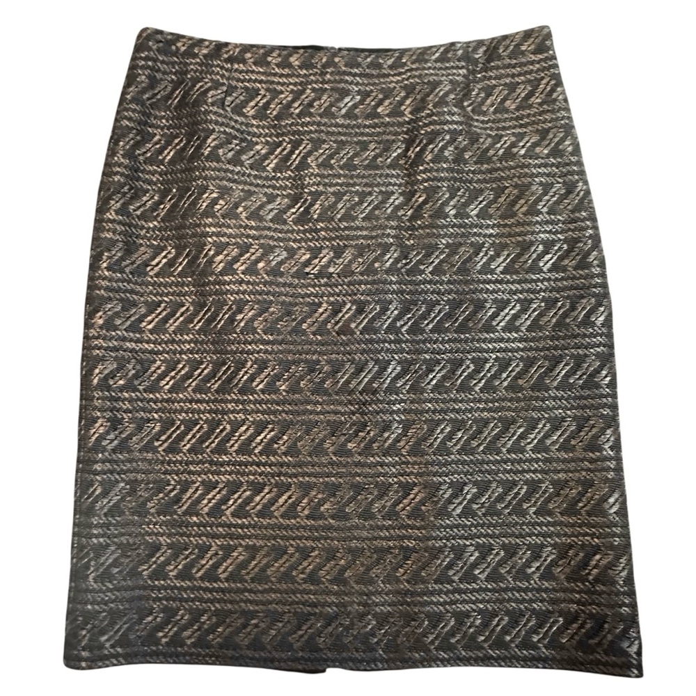 Peruvian Connection Black Brown Thatched Pencil Midi Skirt 10